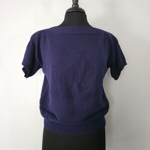Short Sleeve Knit Sweater Womens Boat neck 80s Vintage Preppy Knit Size small